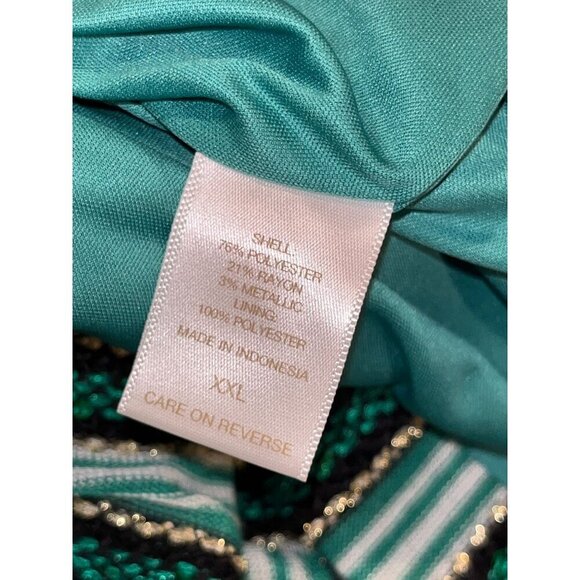 NWT Eva Mendes Green/Black Striped Sequin Shift Midi Dress XXL Womens - Picture 13 of 14